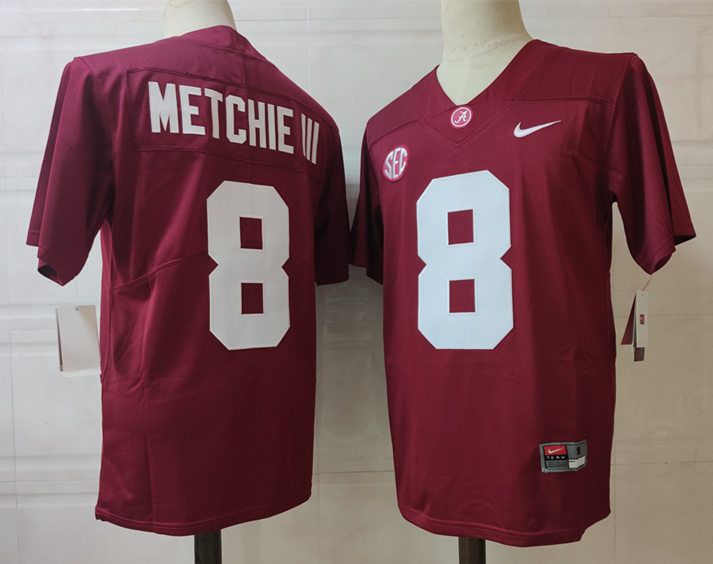Men Alabama Crimson Tide #8 Metchie iii Red Nike 2025 NCAA Jersey->ncaa teams->NCAA Jersey